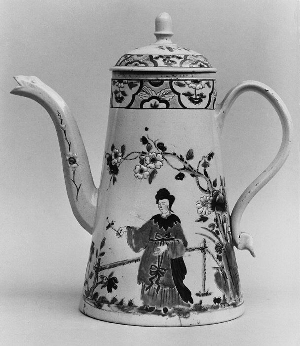 Coffeepot, Salt-glazed stoneware, British, Staffordshire 