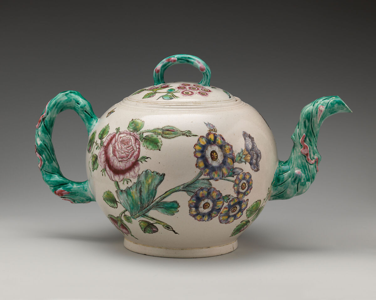 Punch pot with Bacchus, Salt-glazed stoneware with enamel decoration, British, Staffordshire