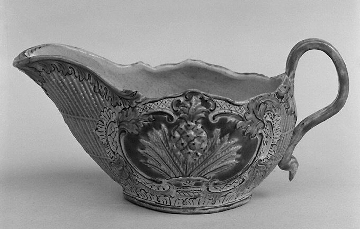 Sauceboat, Salt-glazed stoneware, British, Staffordshire 