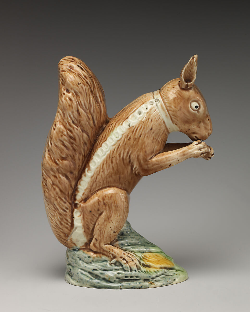 Brown squirrel with collar and chain, Ralph Wood the Younger (British, Burslem 1748–1795 Burslem), Lead-glazed earthenware, British, Burslem, Staffordshire 