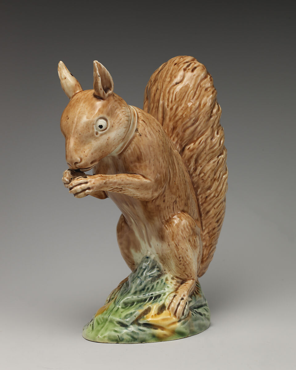 Brown squirrel with collar and chain, Ralph Wood the Younger (British, Burslem 1748–1795 Burslem), Lead-glazed earthenware, British, Burslem, Staffordshire