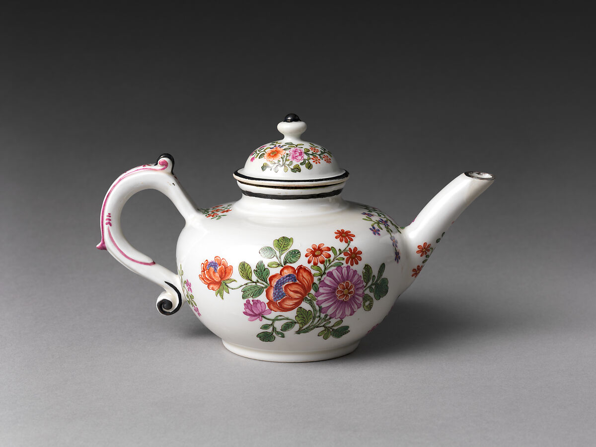 Teapot with peonies, Vienna, Hard-paste porcelain painted with colored enamels over transparent glaze, Austrian, Vienna