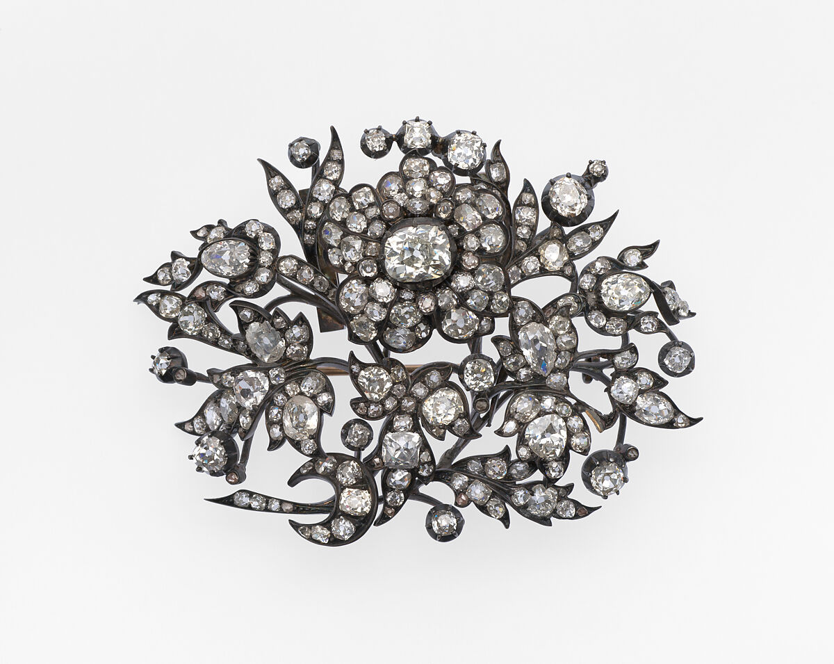 Brooch (part of a hair ornament), Diamonds, gold, silver, probably French 