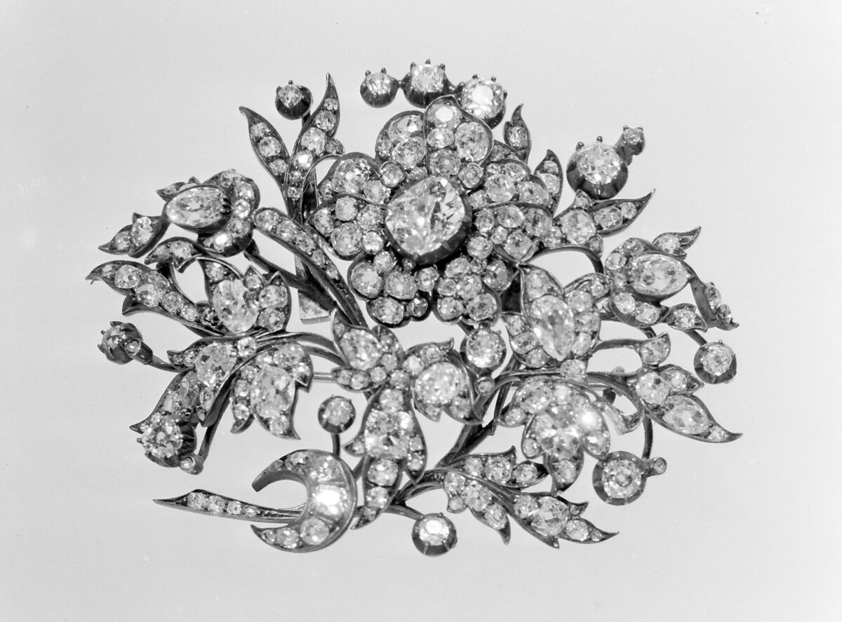 Brooch (part of a hair ornament), Diamonds, gold, silver, probably French