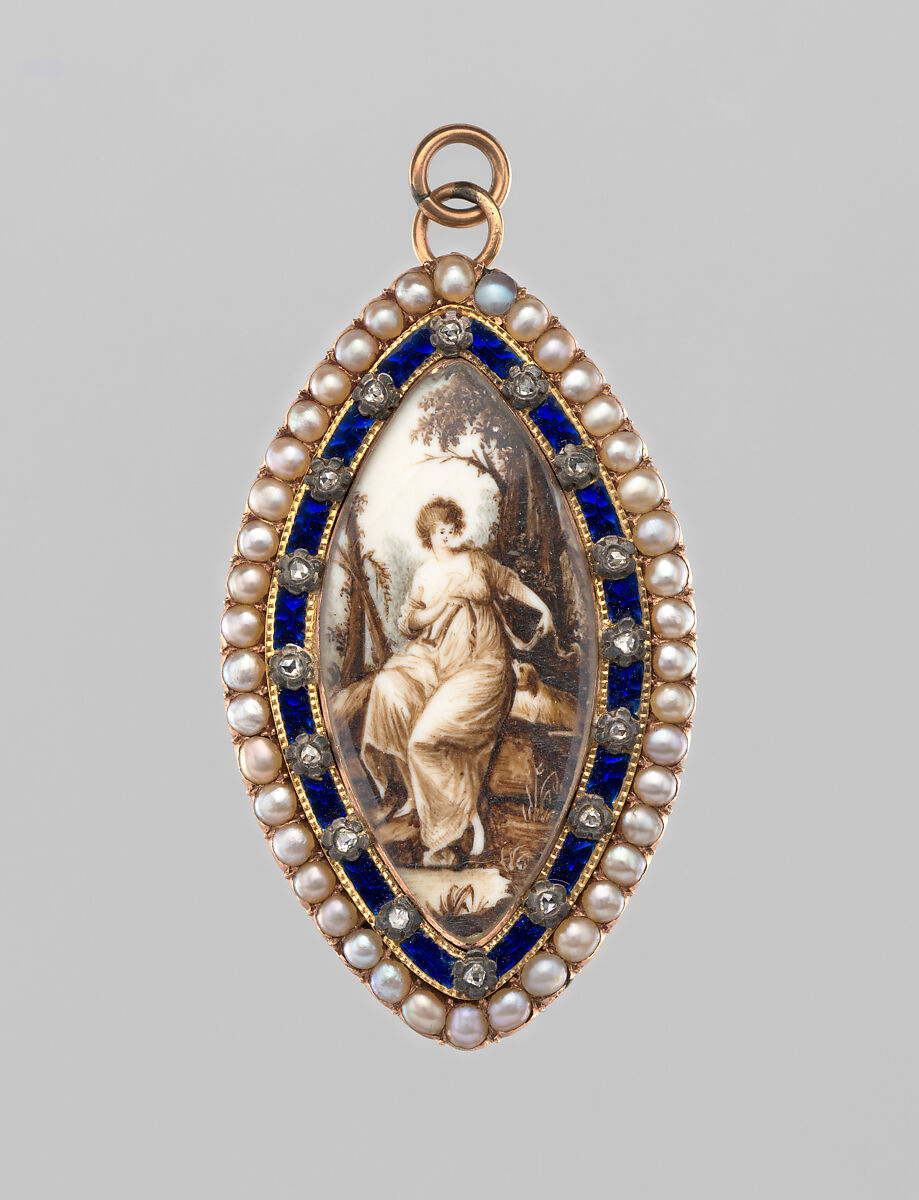 Locket, Gold, enamel, diamonds, pearls, probably British 