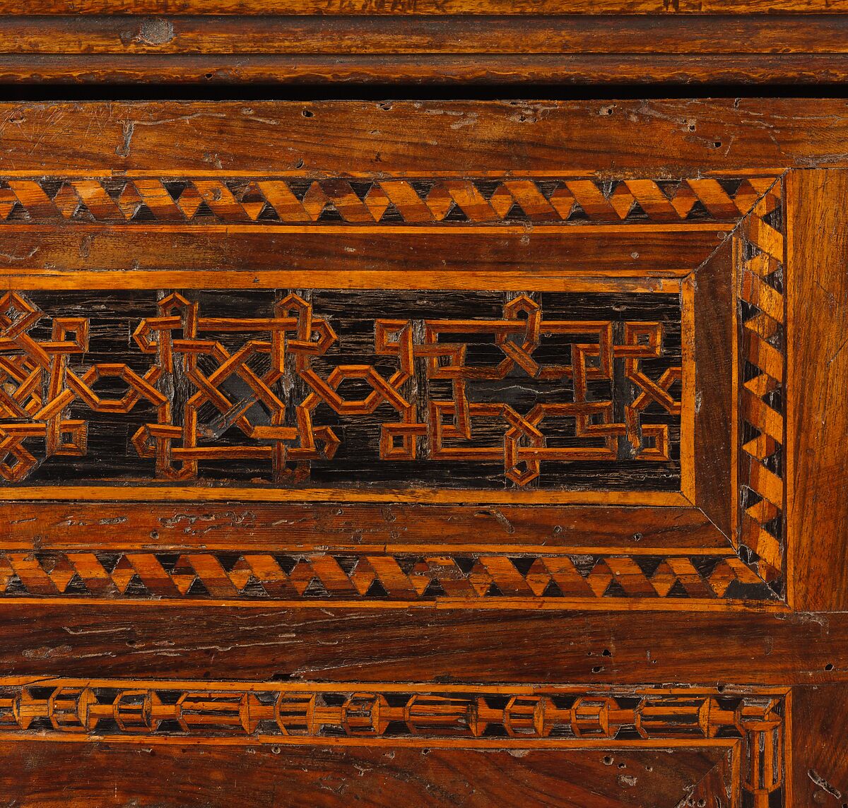Sacristy cabinet, Poplar wood and walnut inlaid with various woods; iron locks, handles and key, Italian, Florence or Siena