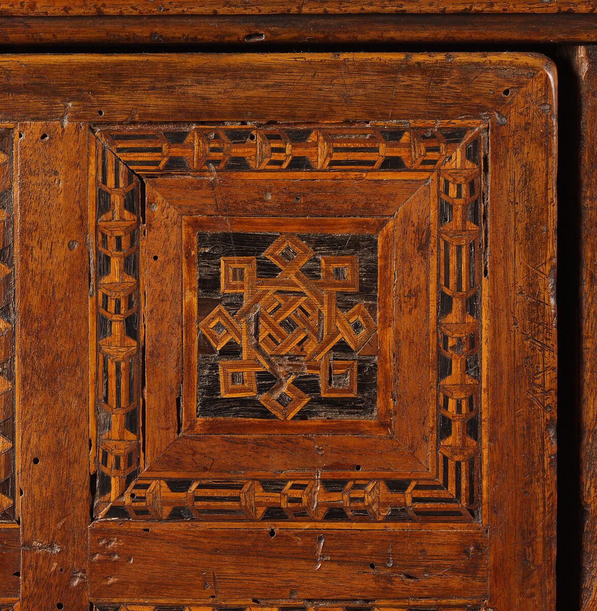Sacristy cabinet, Poplar wood and walnut inlaid with various woods; iron locks, handles and key, Italian, Florence or Siena