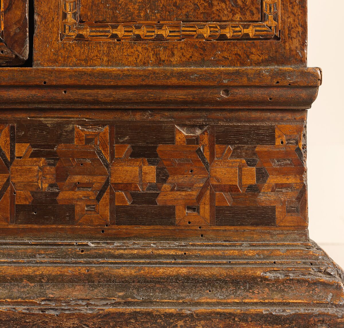 Sacristy cabinet, Poplar wood and walnut inlaid with various woods; iron locks, handles and key, Italian, Florence or Siena