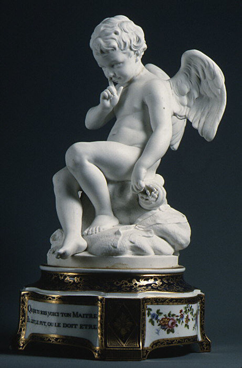 Cupid ("L'Amour Falconet"), Sèvres Manufactory (French, 1740–present), Figure: soft-paste biscuit porcelain; base: glazed porcelain, enameled and gilt, French, Sèvres 