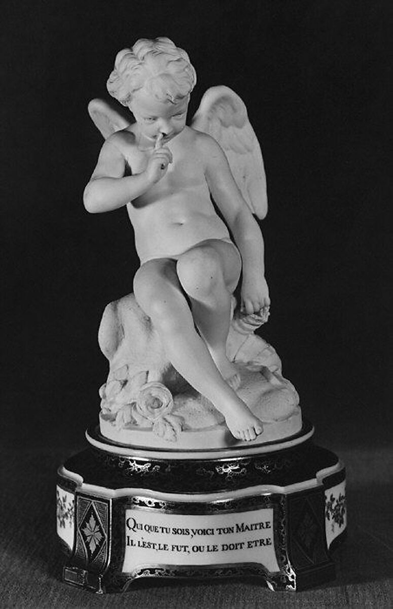 Cupid ("L'Amour Falconet"), Sèvres Manufactory (French, 1740–present), Figure: soft-paste biscuit porcelain; base: glazed porcelain, enameled and gilt, French, Sèvres