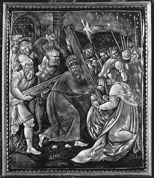 Christ Bearing the Cross, Painted enamel on copper, partly gilt, French, Limoges