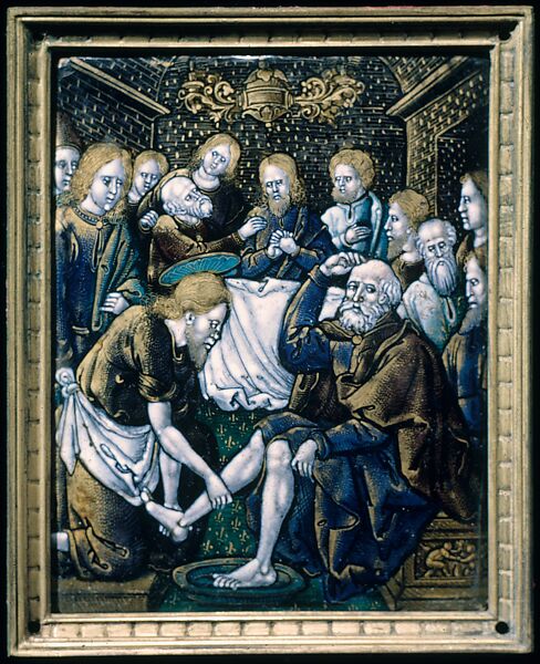 Christ Washing the Feet of Saint Peter (one of a series), Painted enamel on copper, partly gilt, French, Limoges 