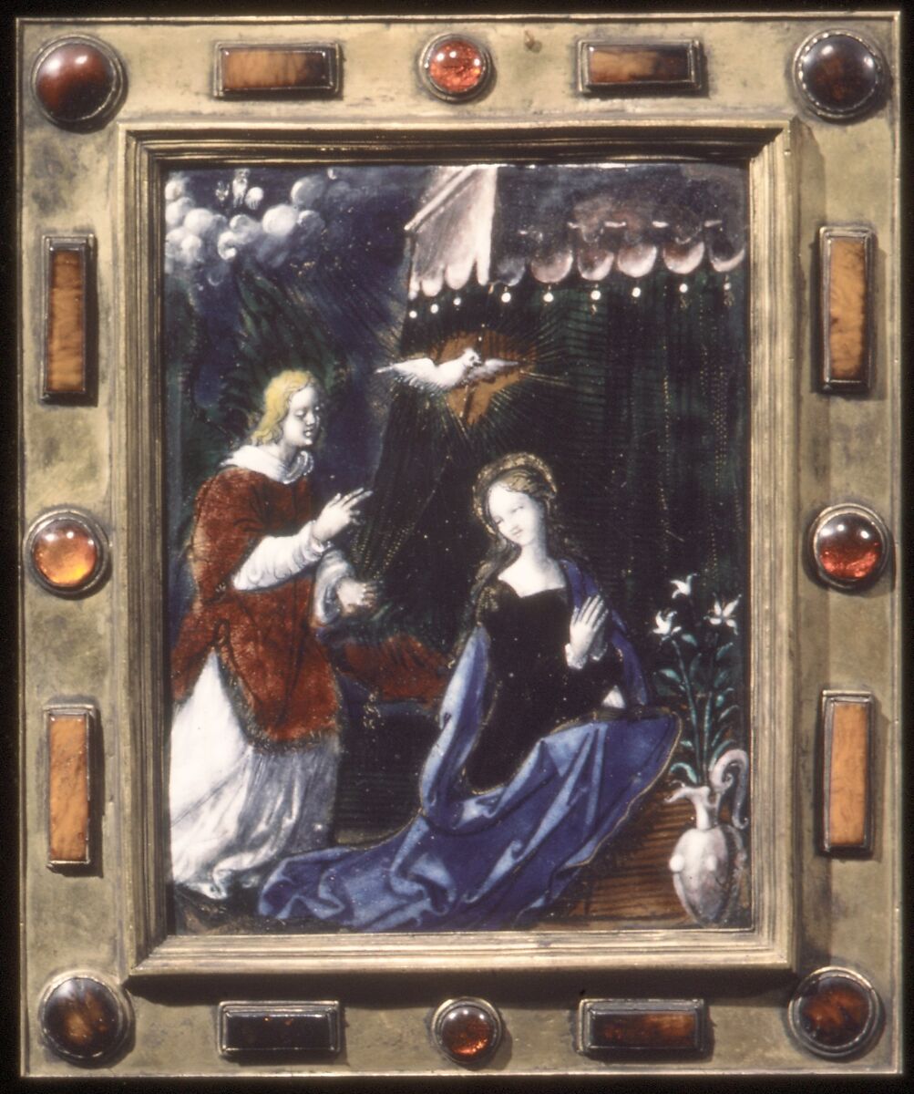 The Annunciation, Painted enamel on copper, partly gilt, probably French, Paris 