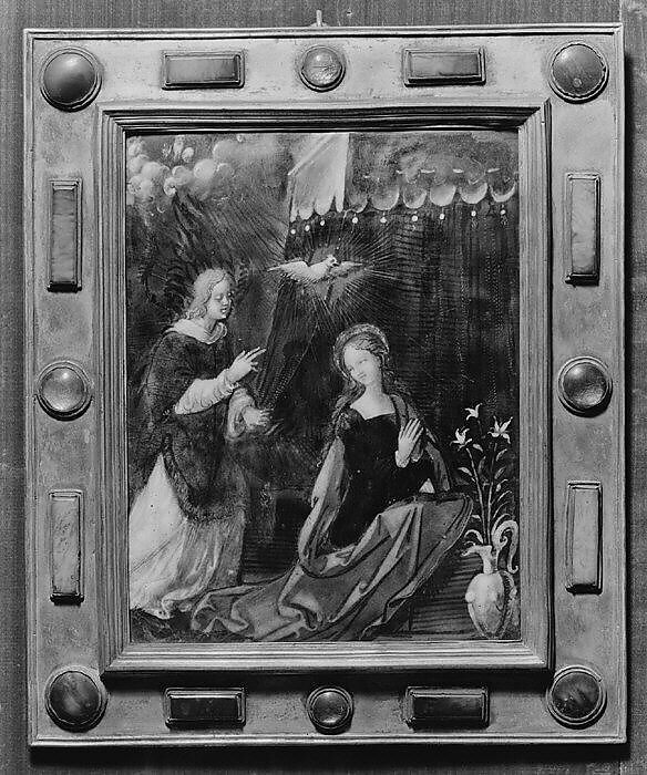 The Annunciation, Painted enamel on copper, partly gilt, probably French, Paris