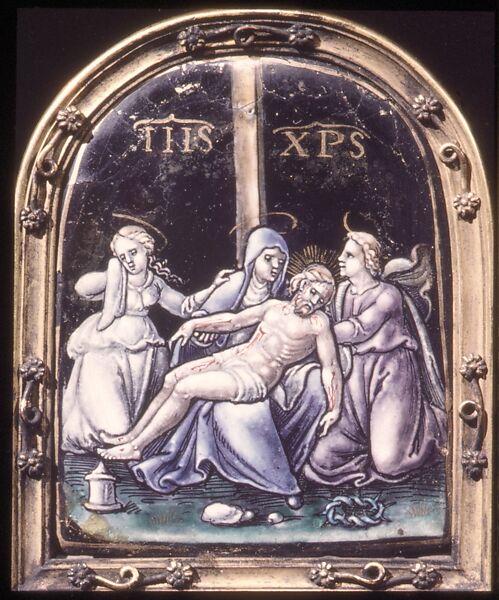 Pietà (one of a pair), Possibly made at the workshop of Pierre Reymond (born 1513, working 1537, died after 1584), Painted enamel on copper, partly gilt, French, Limoges 