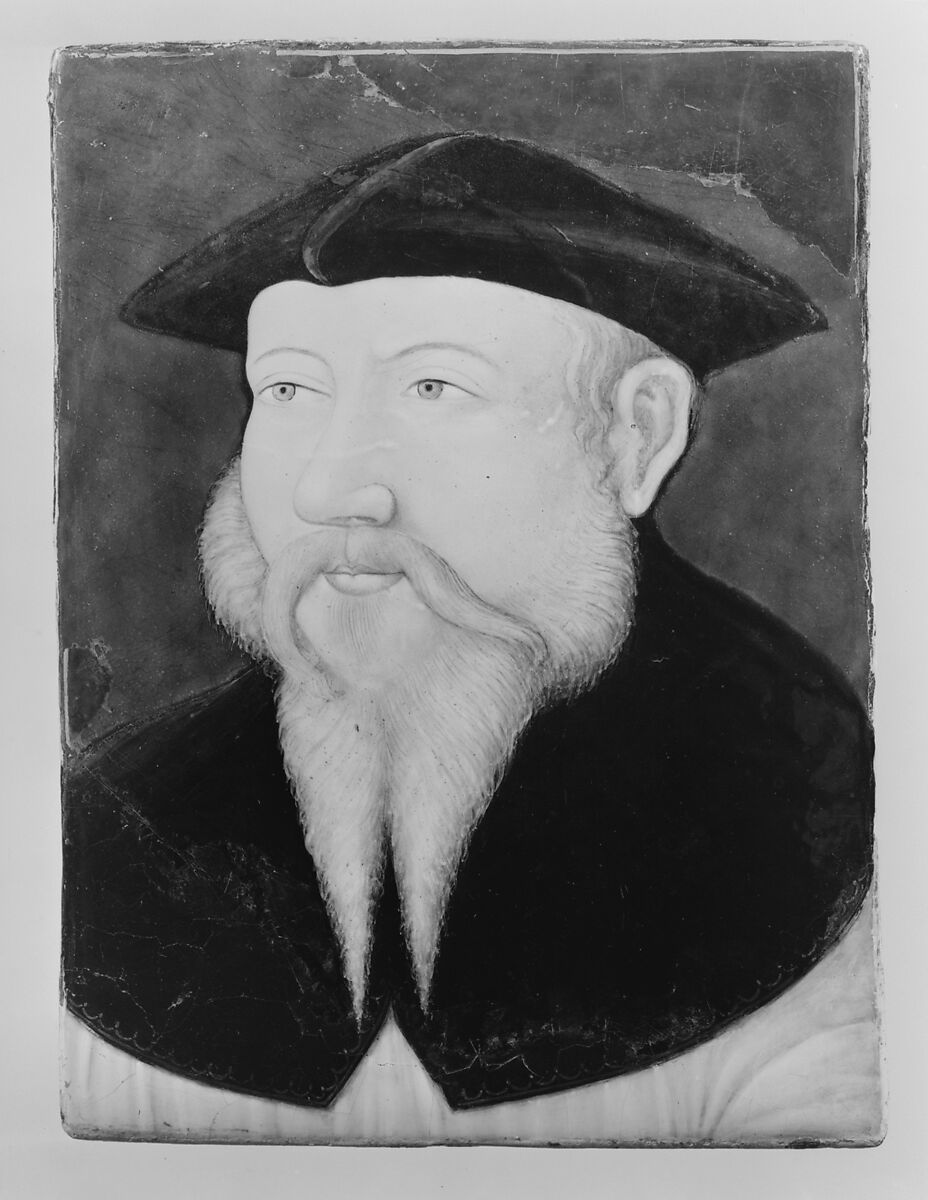 Portrait of an unidentified gentleman, Painted enamel on copper, partly gilt, French, Limoges