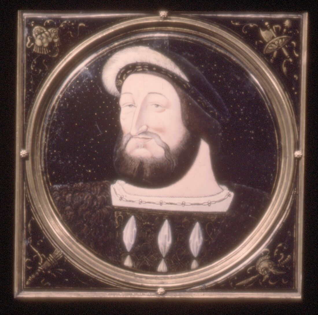 François I, King of France, Painted enamel on copper, partly gilt, French, Limoges 