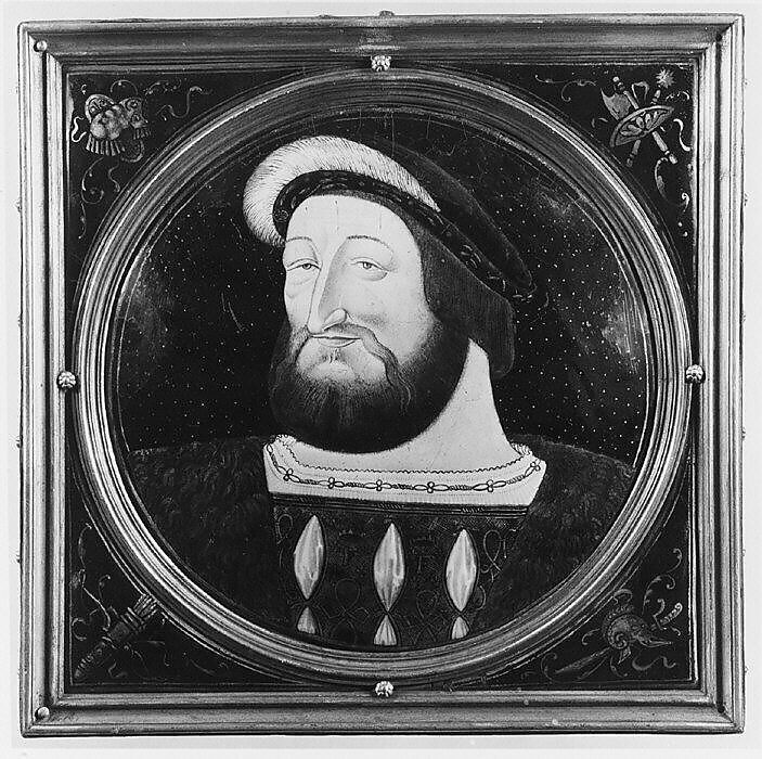 François I, King of France, Painted enamel on copper, partly gilt, French, Limoges