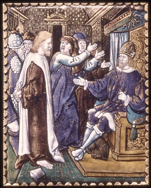 Christ Before Herod (one of a series), Painted enamel on copper, partly gilt, French