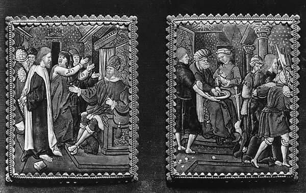 Christ Before Herod (one of a series), Painted enamel on copper, partly gilt, French