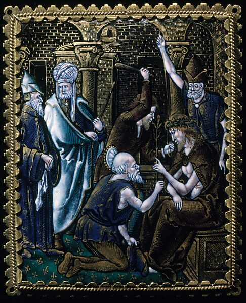 Christ Crowned with Thorns (one of a series), Painted enamel on copper, partly gilt, French 