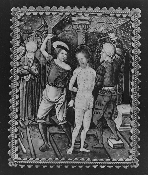 The Flagellation (one of a series), Painted enamel on copper, partly gilt, French