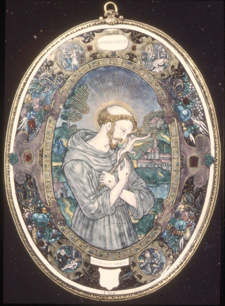 St. Francis, Painted enamel on copper, partly gilt, French, possibly Paris 