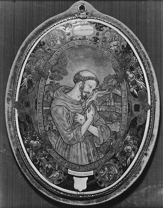 St. Francis, Painted enamel on copper, partly gilt, French, possibly Paris