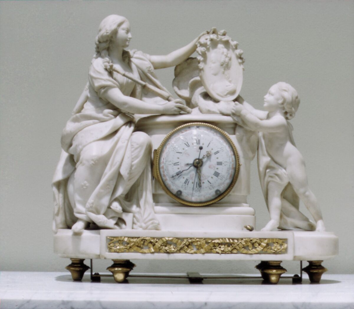Clock, Clockmaker: Jean Martin (active 1737–81, died 1786), Case: Carrara marble, gilt-bronze mounts; Movement: brass, steel, French, Paris 