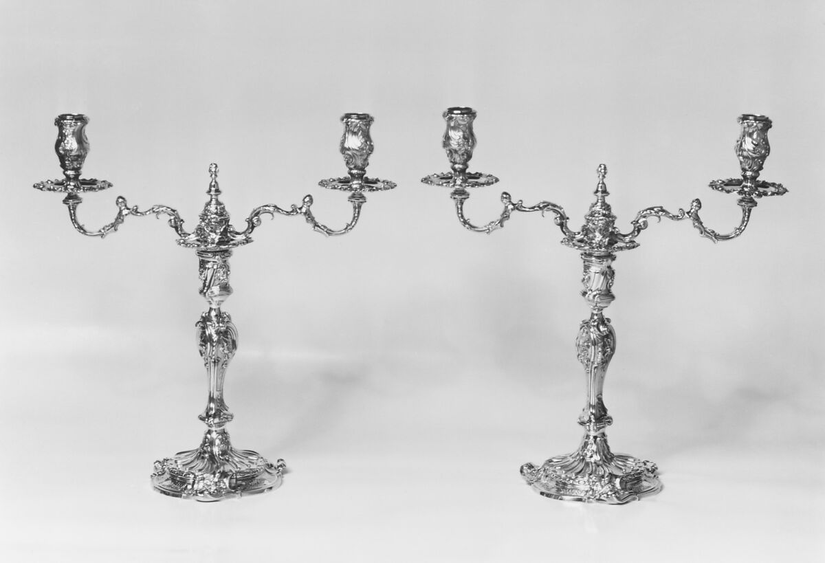 Pair of candlesticks, Paul de Lamerie (British, 1688–1751, active 1712–51), Silver, British, London 