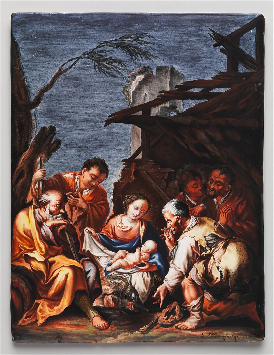 Adoration of the Shepherds, Adam Friedrich von Löwenfinck (German, 1714–1754), Tin-glazed earthenware, German, Fulda 