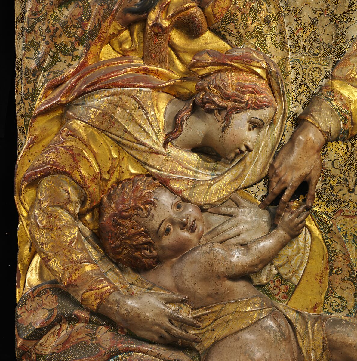 The Holy Family with Saints Anne and Joachim, Diego de Pesquera (Spanish, Castile (?), ca. 1540–after 1581, Mexico (?), active 1563–80), Wood, painted and gilt, Spanish, Granada