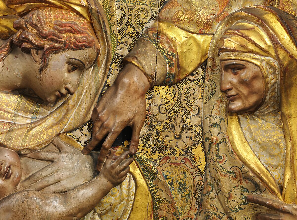 The Holy Family with Saints Anne and Joachim, Diego de Pesquera (Spanish, Castile (?), ca. 1540–after 1581, Mexico (?), active 1563–80), Wood, painted and gilt, Spanish, Granada