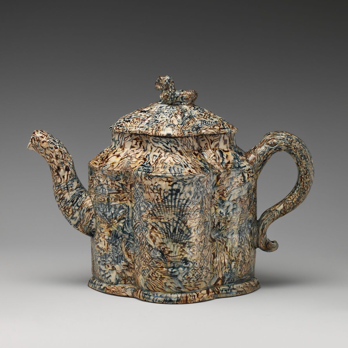 Teapot, Agateware (glazed earthenware), British, Staffordshire 