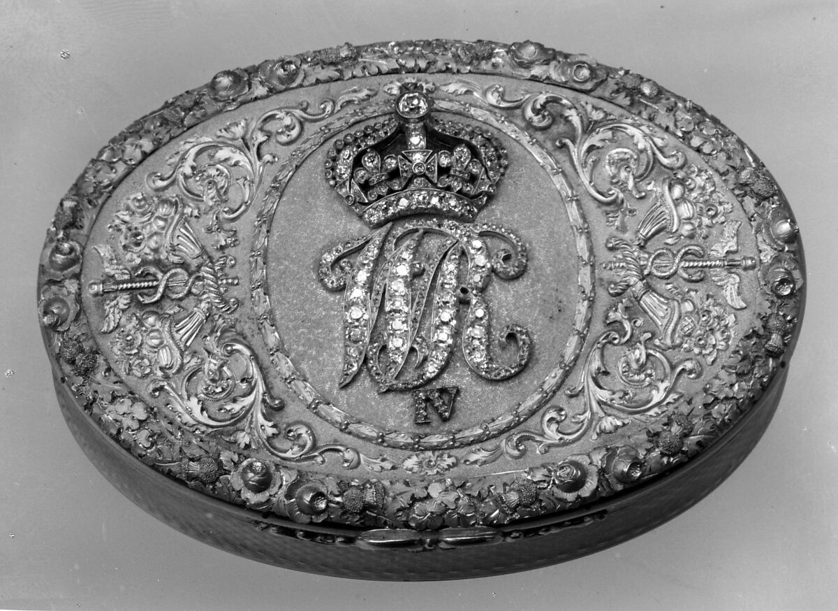 Snuffbox with cipher of William IV of the United Kingdom of Great Britian and Ireland, John Northam (recorded 1793, active 1793–after 1829), Gold, diamonds, enamel, British, London