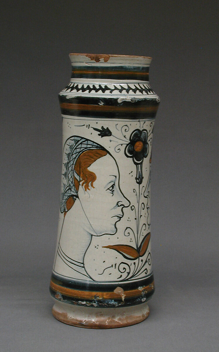 Albarello, Maiolica (tin-glazed earthenware), Italian, Naples