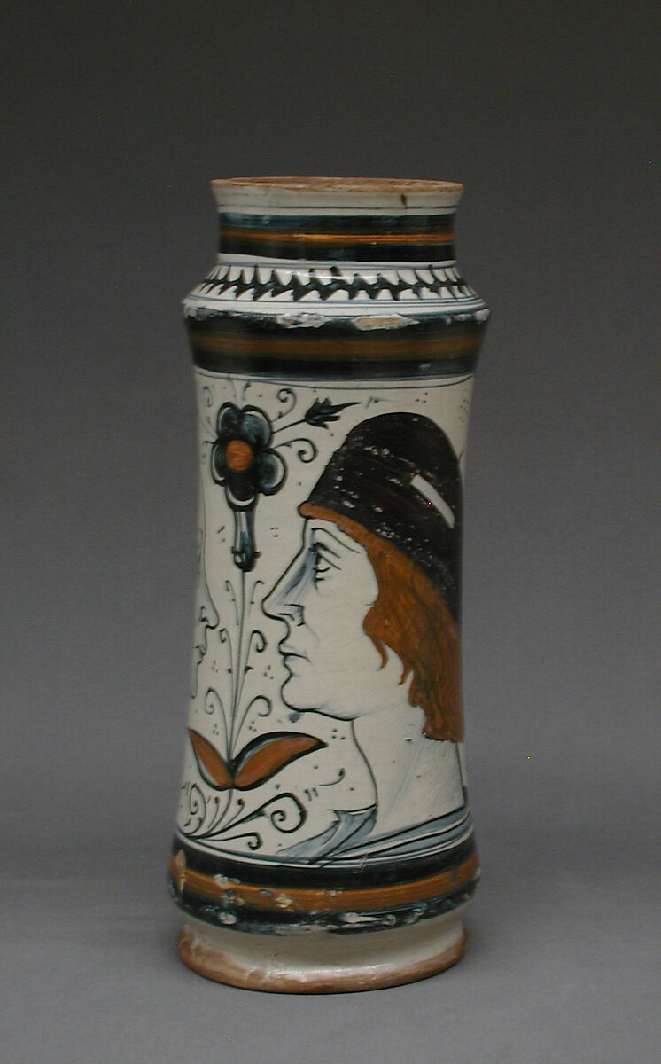 Albarello, Maiolica (tin-glazed earthenware), Italian, Naples