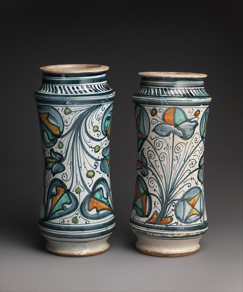 Pharmacy jar (albarello), Maiolica (tin-glazed earthenware), Italian, probably Naples or environs