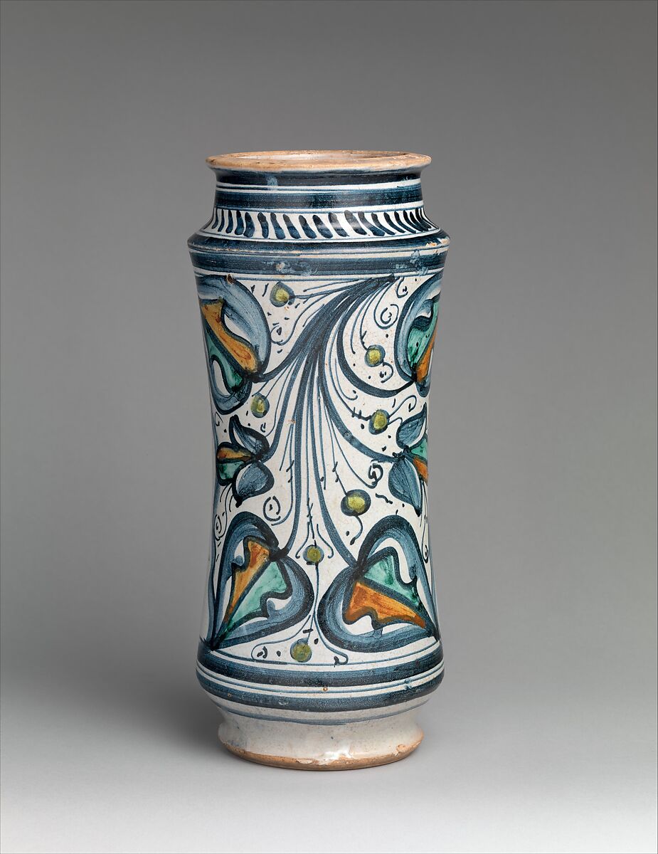 Pharmacy jar (albarello), Maiolica (tin-glazed earthenware), Italian, probably Naples or environs