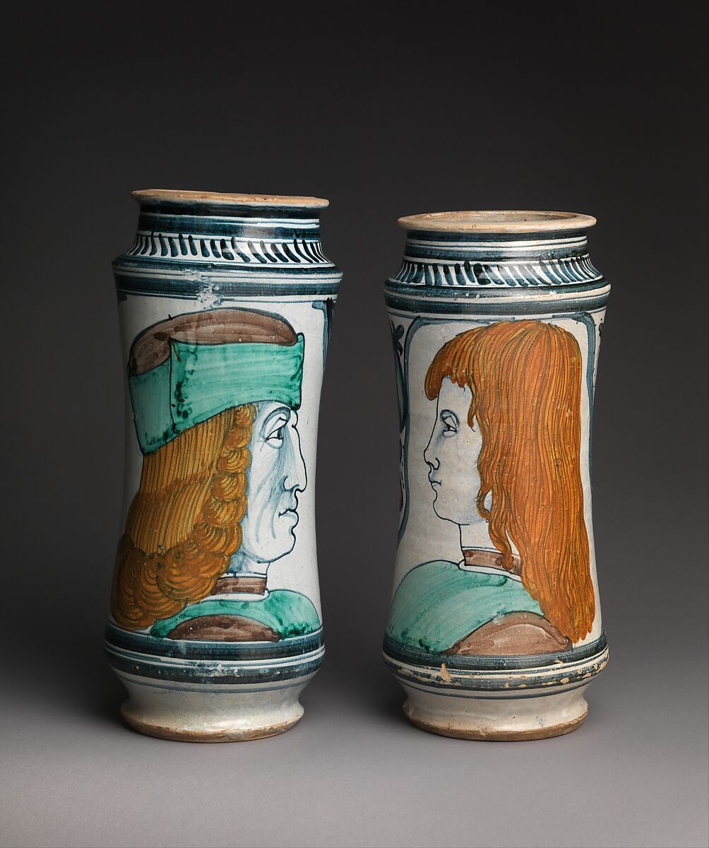 Pharmacy jar (albarello), Maiolica (tin-glazed earthenware), Italian, probably Naples or environs