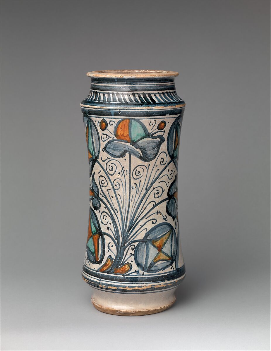 Pharmacy jar (albarello), Maiolica (tin-glazed earthenware), Italian, probably Naples or environs
