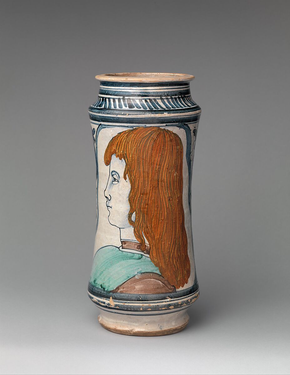 Pharmacy jar (albarello), Maiolica (tin-glazed earthenware), Italian, probably Naples or environs 