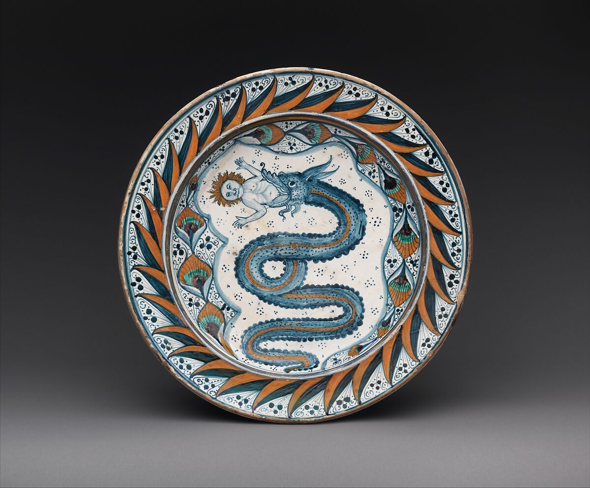 Dish with arms of the Visconti family, Maiolica (tin-glazed earthenware), Italian, probably Deruta 