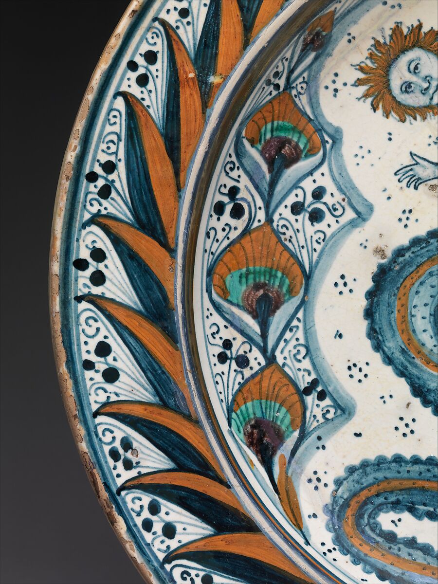 Dish with arms of the Visconti family, Maiolica (tin-glazed earthenware), Italian, probably Deruta