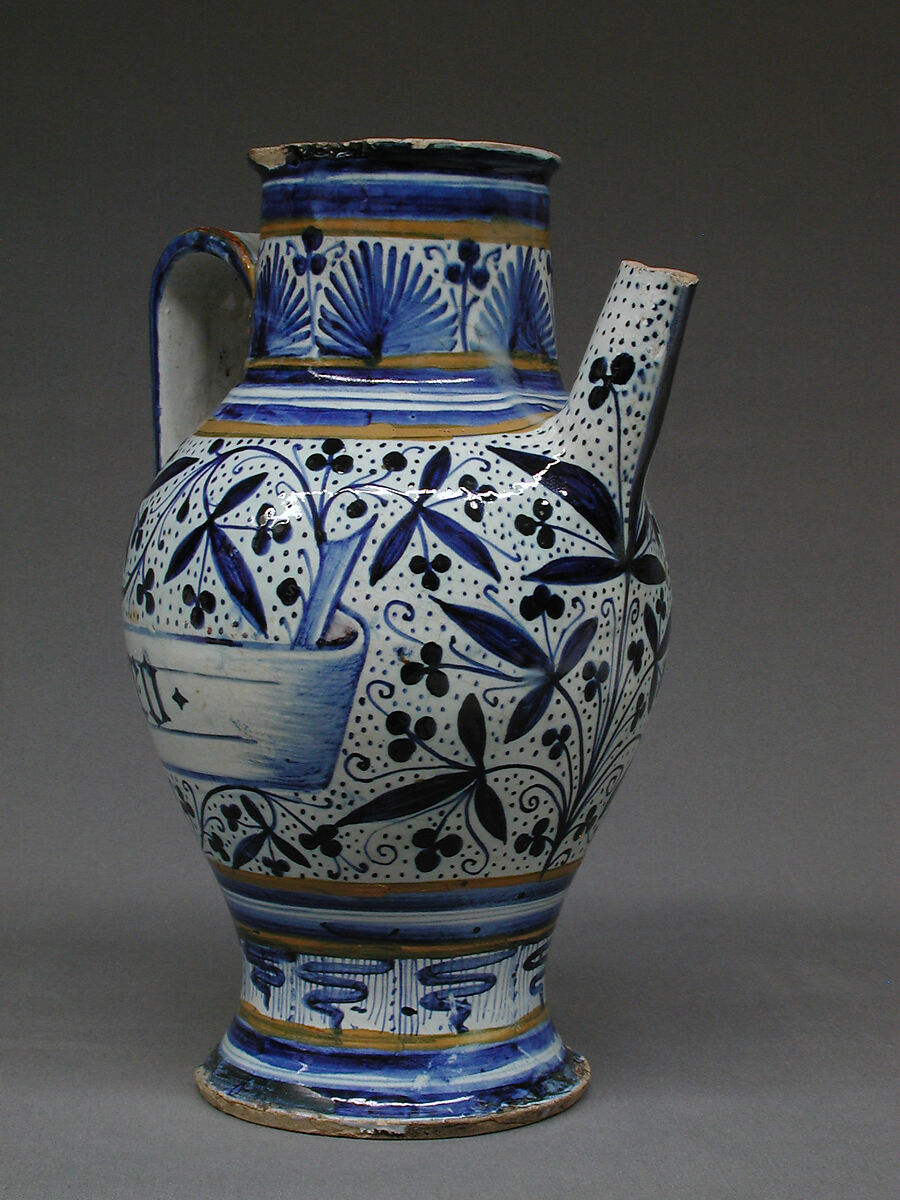 Pharmacy jar, Maiolica (tin-glazed earthenware), probably Italian, Naples 