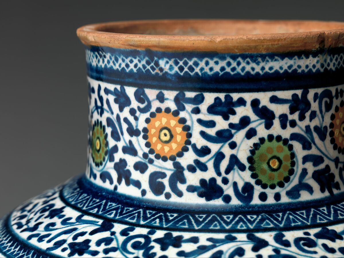 Pharmacy jar with the Apollo Belvedere and King David, Figure of Apollo Belvedere based on an engraving by Nicoletto da Modena (Italian, Modena, active ca. 1500–ca. 1520), Maiolica (tin-glazed earthenware), Italian, possibly Castelli