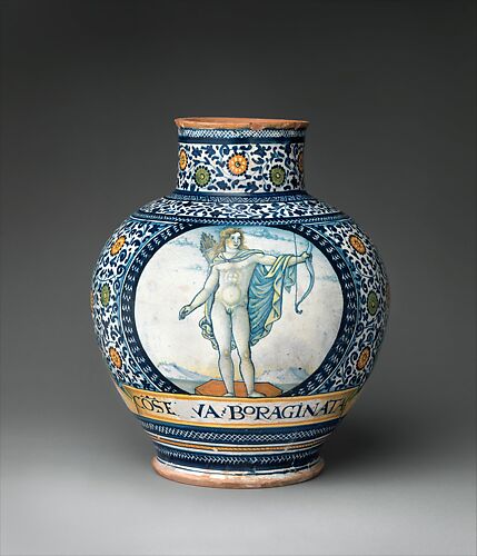 Pharmacy jar with the Apollo Belvedere and King David