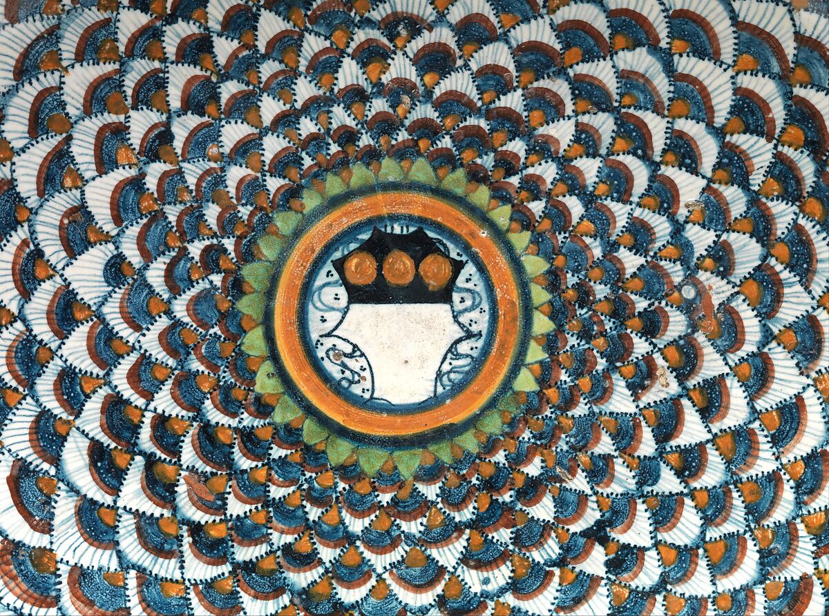 Bowl on foot with arms of the Ridolfi di Borgo family, Maiolica (tin-glazed earthenware), Italian, Montelupo