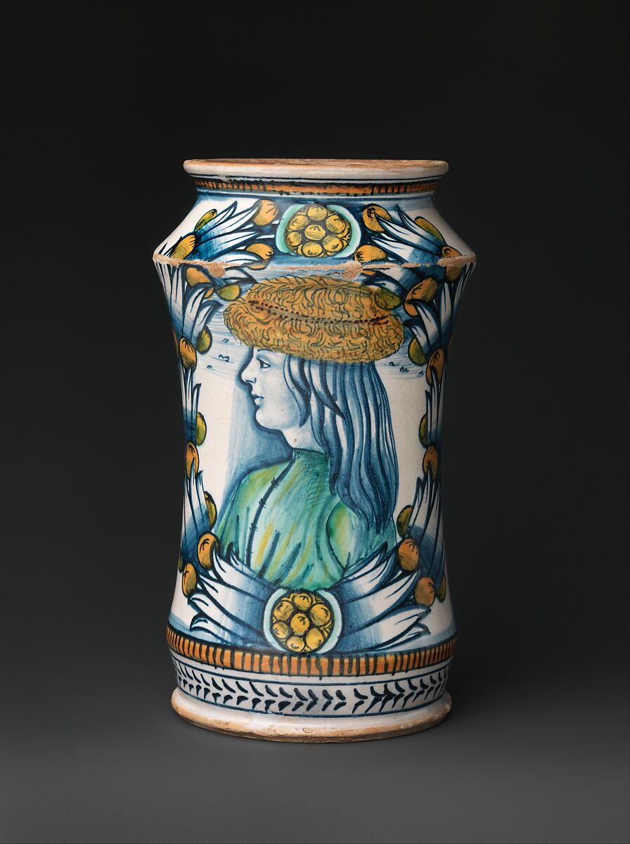 Storage Jar (Albarello), Maiolica (tin-glazed earthenware), Italian, Deruta 