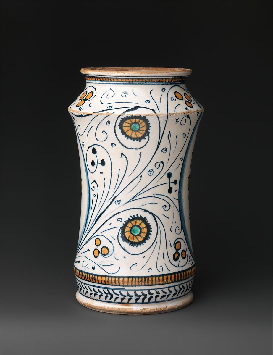 Storage Jar (Albarello), Maiolica (tin-glazed earthenware), Italian, Deruta